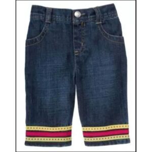 Gymboree dark denim jean ribbon capri crop pants pink yellow dot green 5T 5